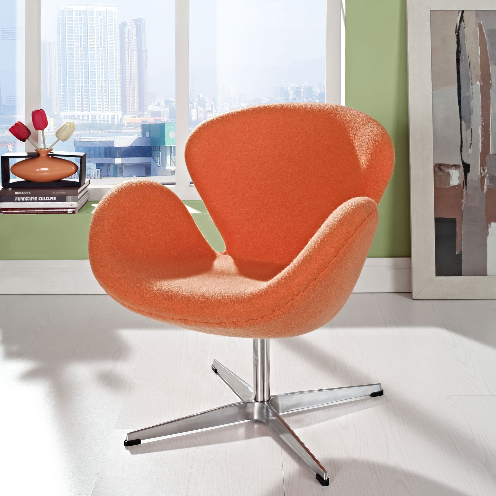 Arne Jacobsen Swan Wing Lounge Accent Chair Dark Orange