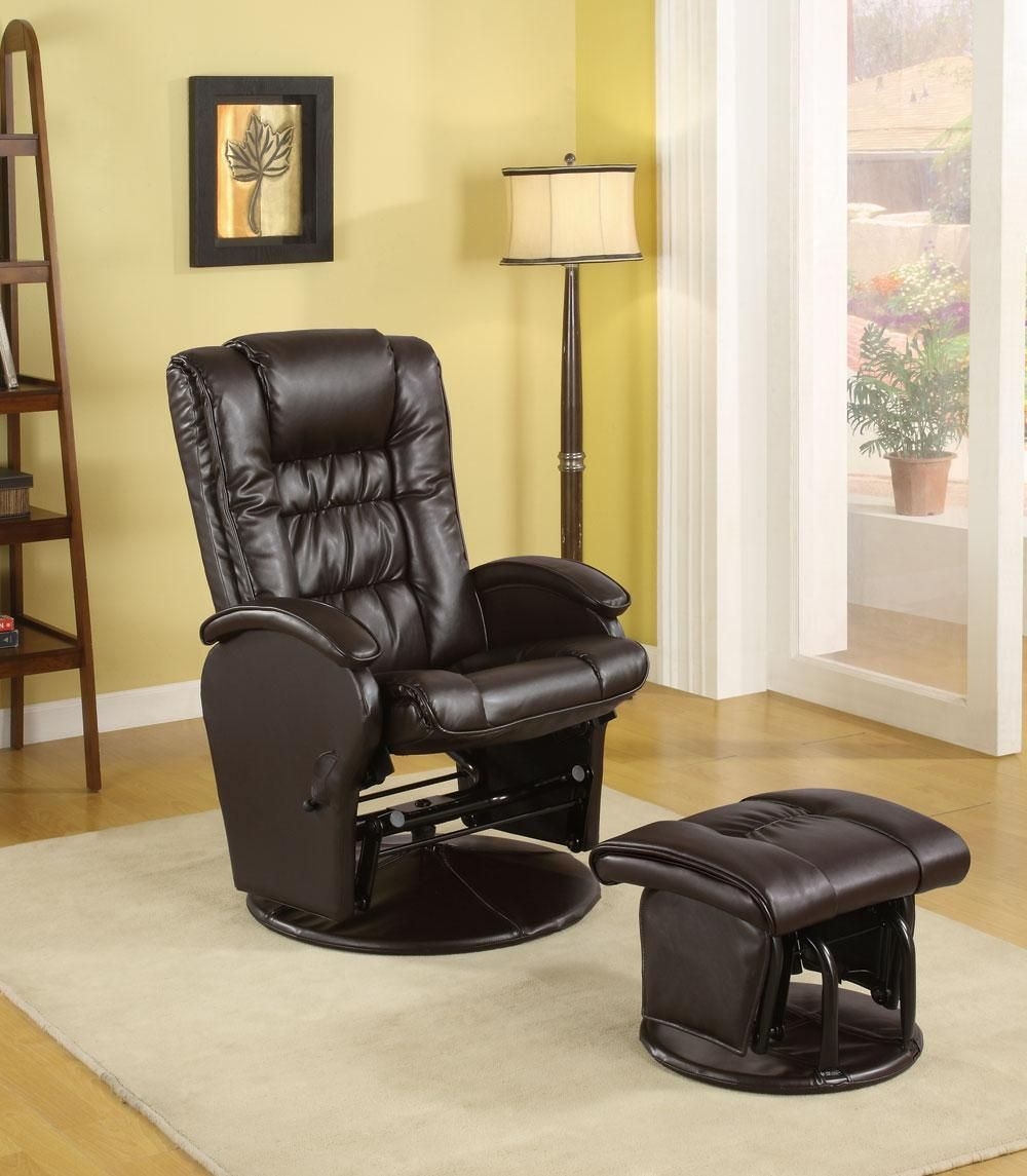 Coaster Rimini Euro Faux Leather Glider Recliner and Ottoman Set in Brown