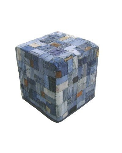 Home Collection 17.7-Inch Handmade Denim Patch Square Ottoman