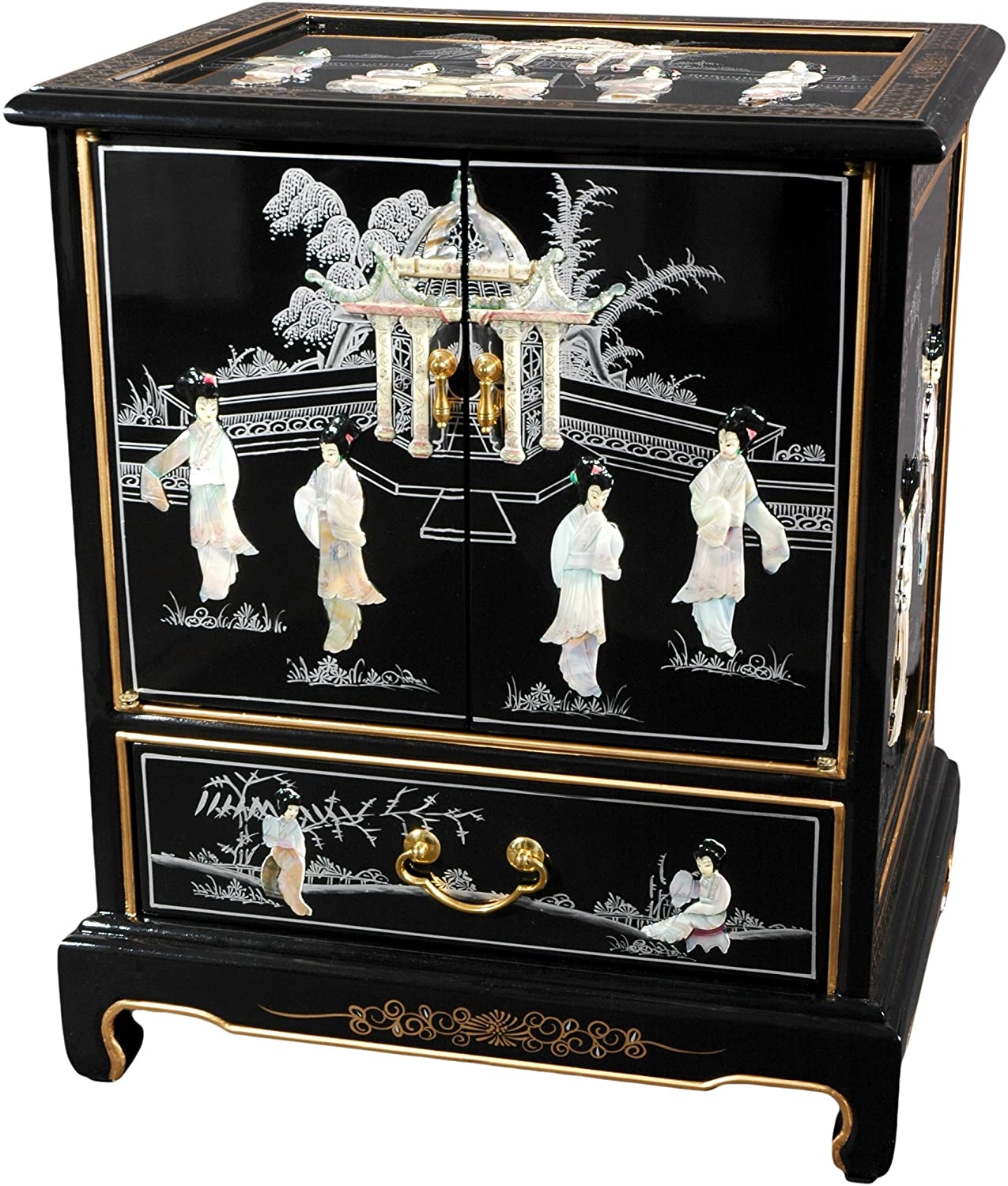 Oriental Furniture Asian Furniture and Decor 24-Inch Japanese Lacquered Oriental End Table/Nightstand, Black Matte