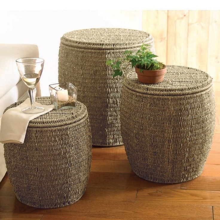 Seagrass Storage Ottomans in Coffee - Set of 3