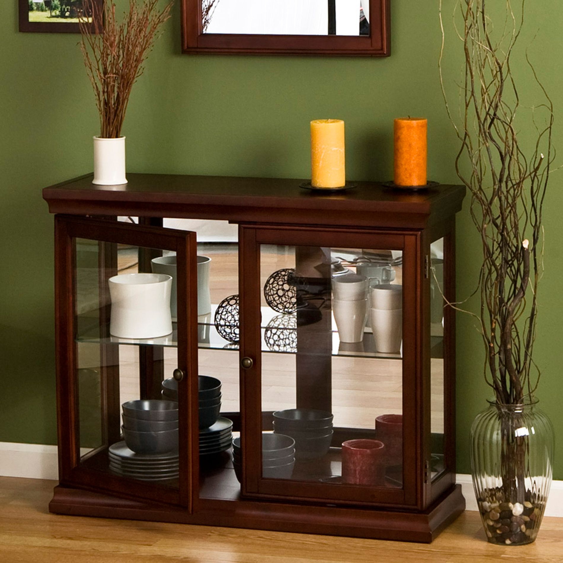 SEI Mahogany Curio Cabinet with Double Tempered-Glass Doors