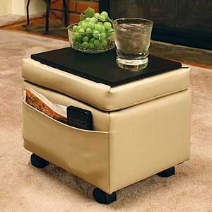 Storage Ottoman with Snack Tray-Almond Biege Color
