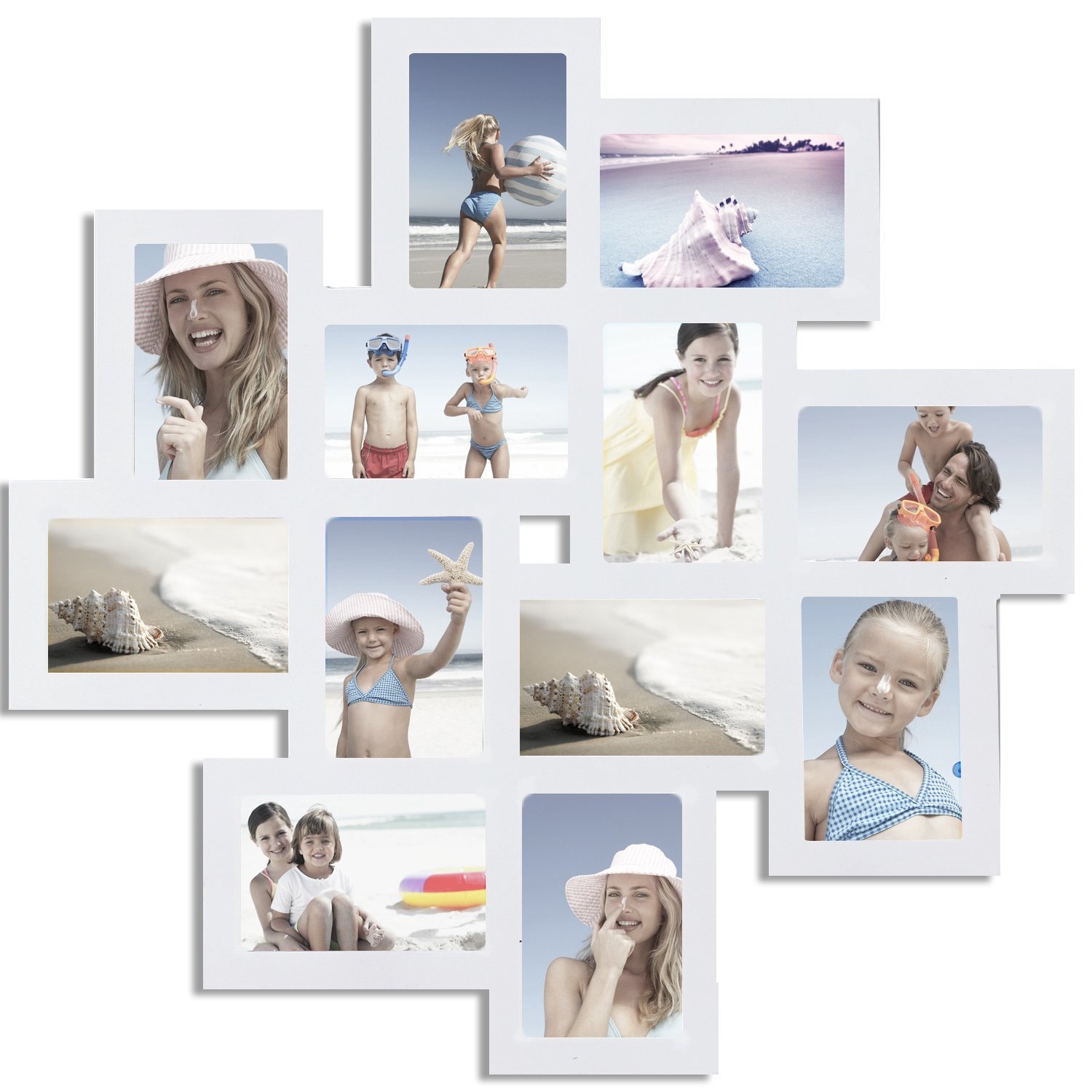 12-opening Wall Collage Photo Picture Frame -XSJ205 ADECO -Wall Art Home Decor , Holds Six 4-by-6-inch and Six 6-by-4-inch Photos Great Gift,Wooden,White