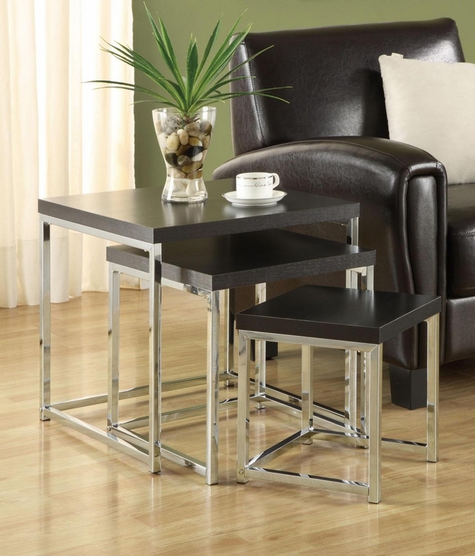 Coaster Home Furnishings 901063 Nesting Tables 3-Piece Set with Chrome Legs and Wood Top, Black