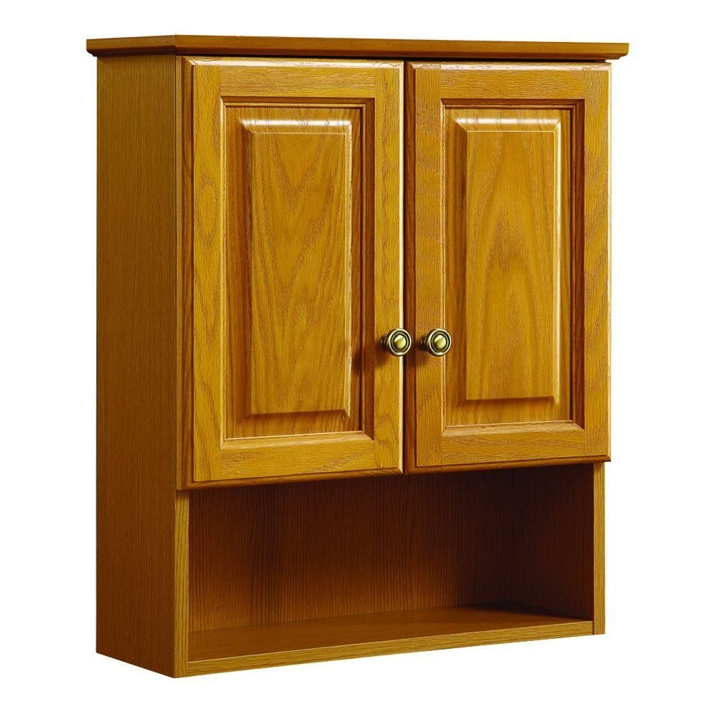 Design House 531962 21-Inch by 26-Inch Claremont Ready-To-Assemble 2 Door Bathroom Wall Cabinet, Honey Oak