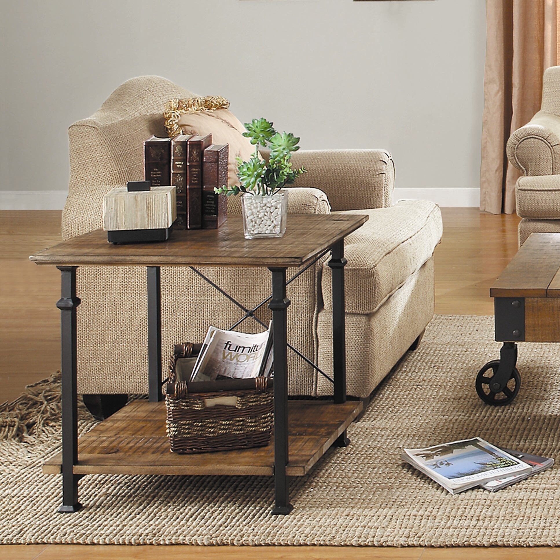 Factory End Table by Home Elegance in Rustic Brown