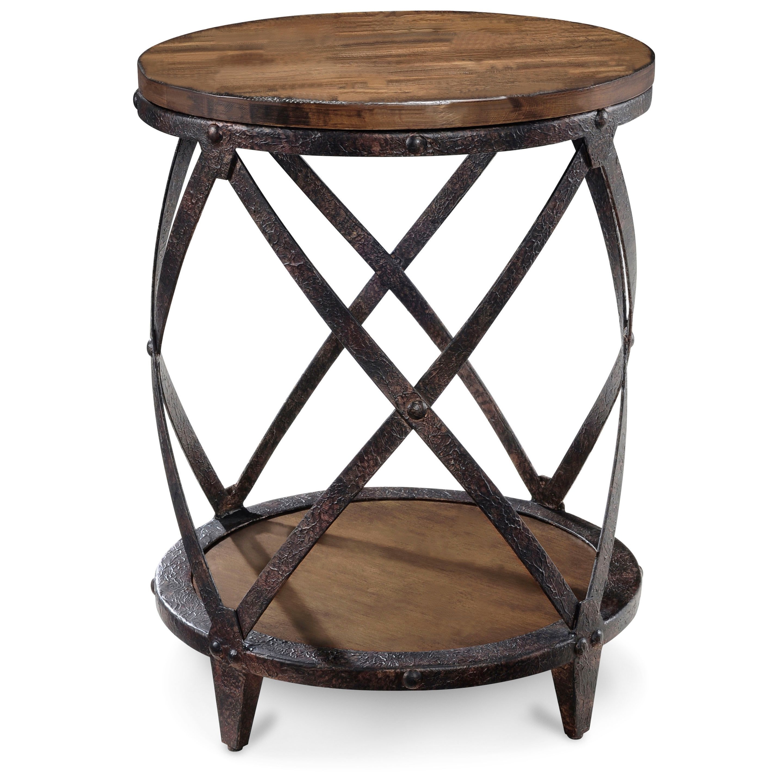 Magnussen T1755 Pinebrook Distressed Natural Pine Wood Round Accent Table 