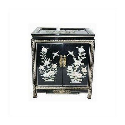 Oriental Furniture Asian Furniture and Decor 22-Inch Chinese Birds and Flowers Black Lacquer End Table with Mother of Pearl