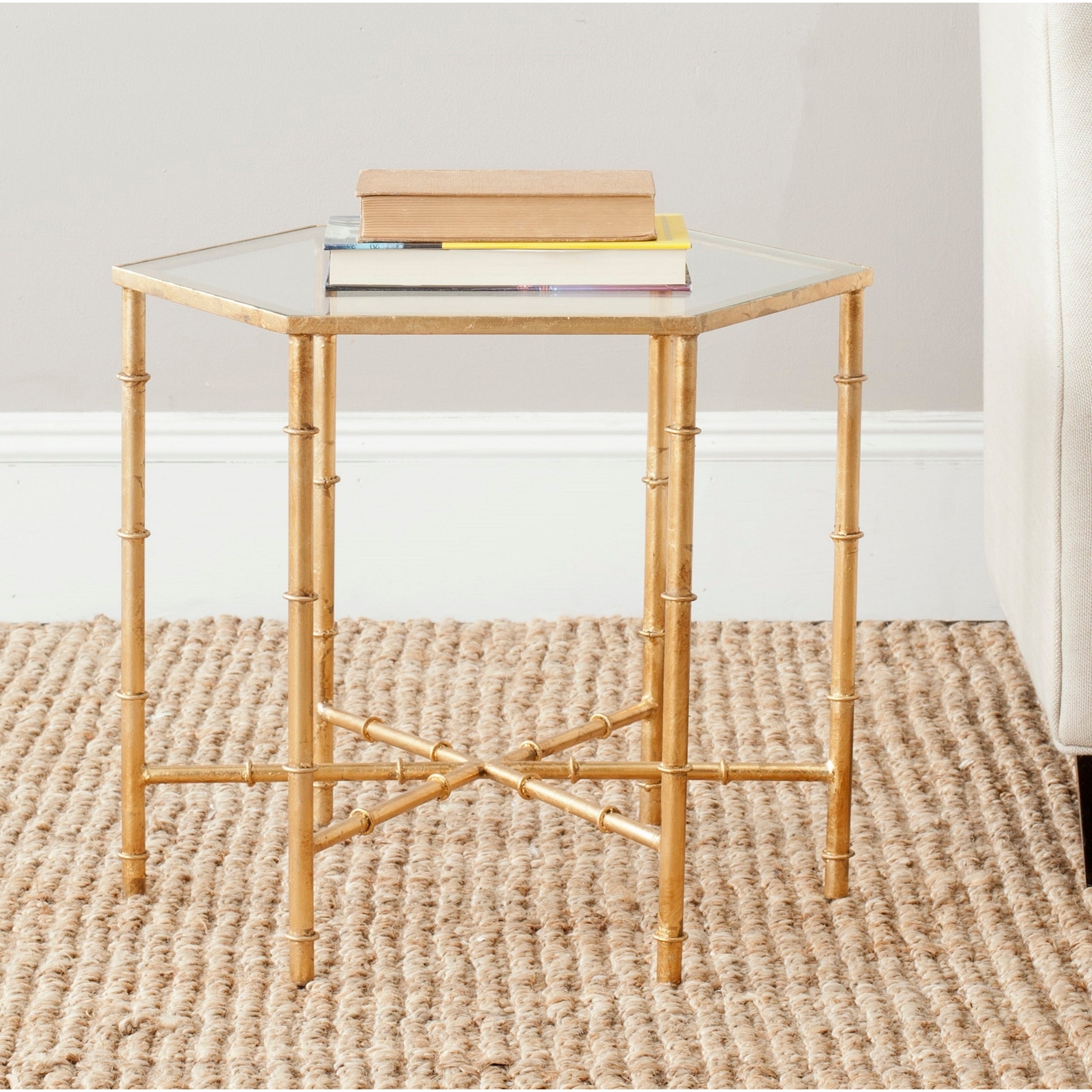 Safavieh Kerri Iron and Glass Accent Table in Gold