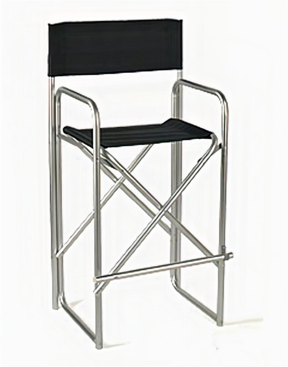 47" Tall Director's Chair with Black Canvas Back and Seat, Includes Foot Rest, Portable Chair Holds up to 350lbs. - Satin Silver Aluminum