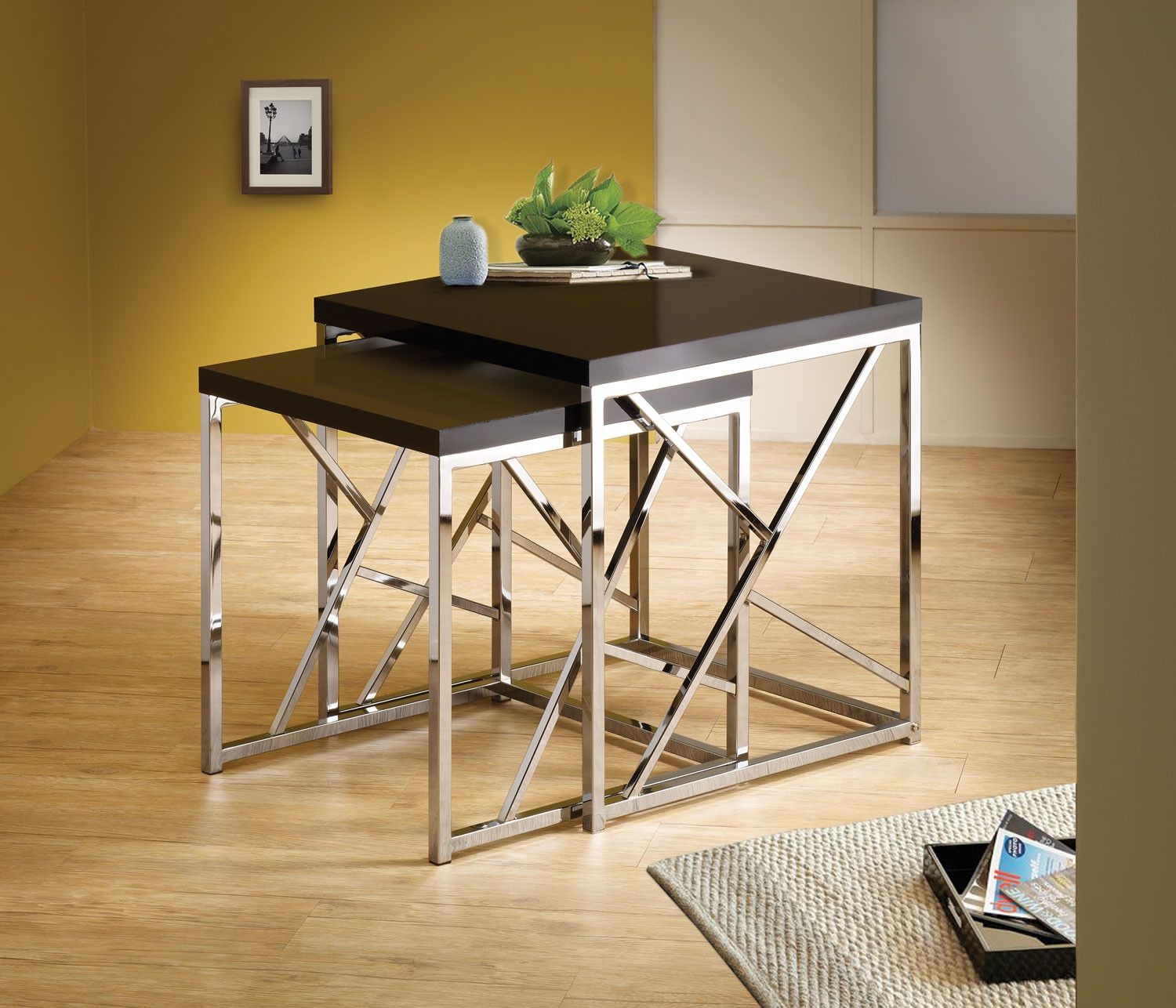 Coaster 2 Piece Nesting Table With Gloss Black Table Tops 901043