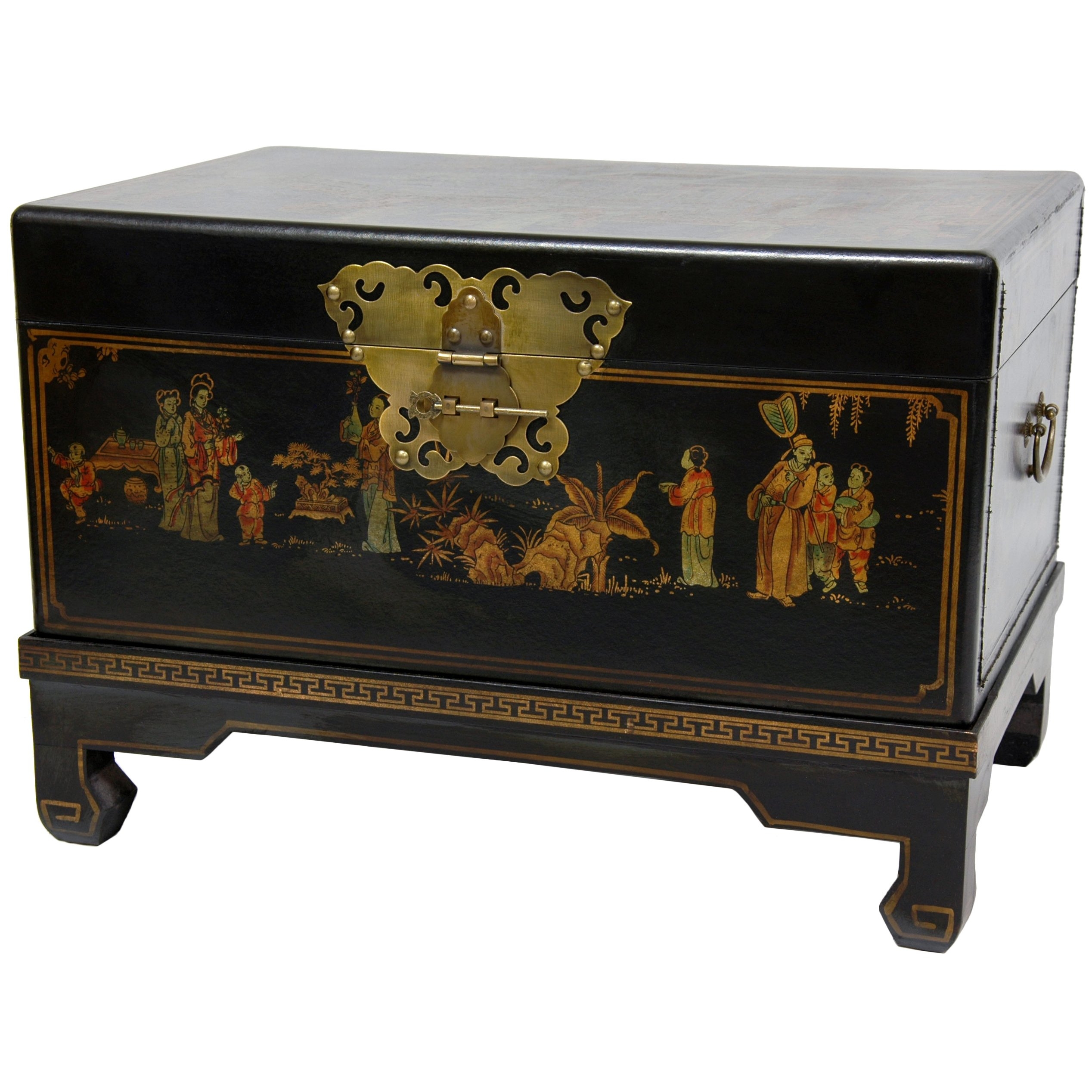 Oriental Furniture Asian Decorative Furnishings, 26-Inch Black Lacquer Small Trunk Oriental Hope Chest