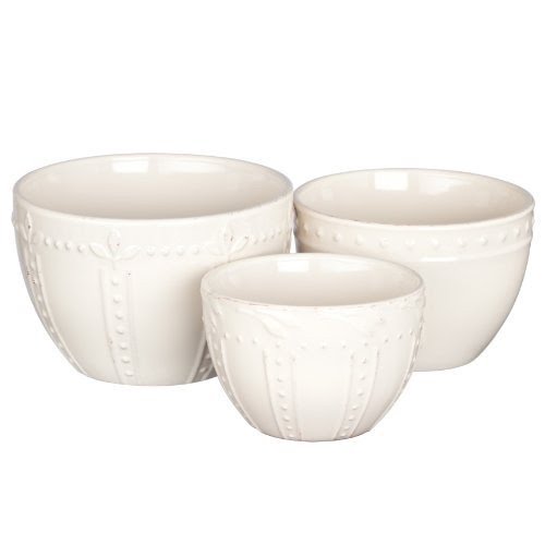 Signature Housewares Sorrento Collection Stoneware Bowls, Ivory Antiqued Finish, Set of 3