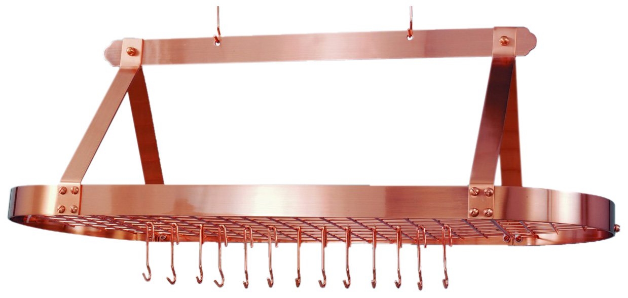 48 x 18 Oval Satin Copper Pot Rack w/16 Hooks