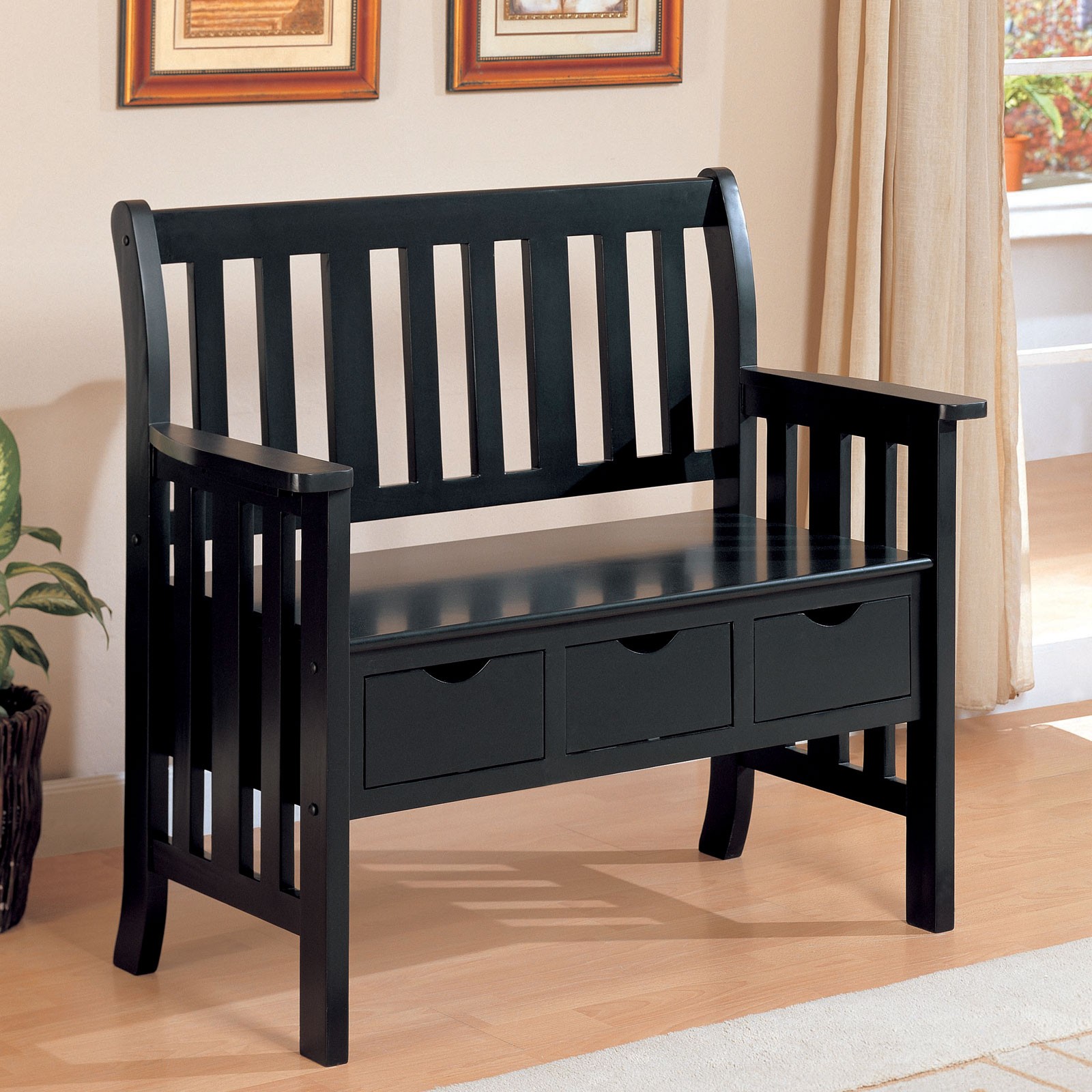 Coaster Cottage Style Wooden Chair Bench with Storage Drawer, Black