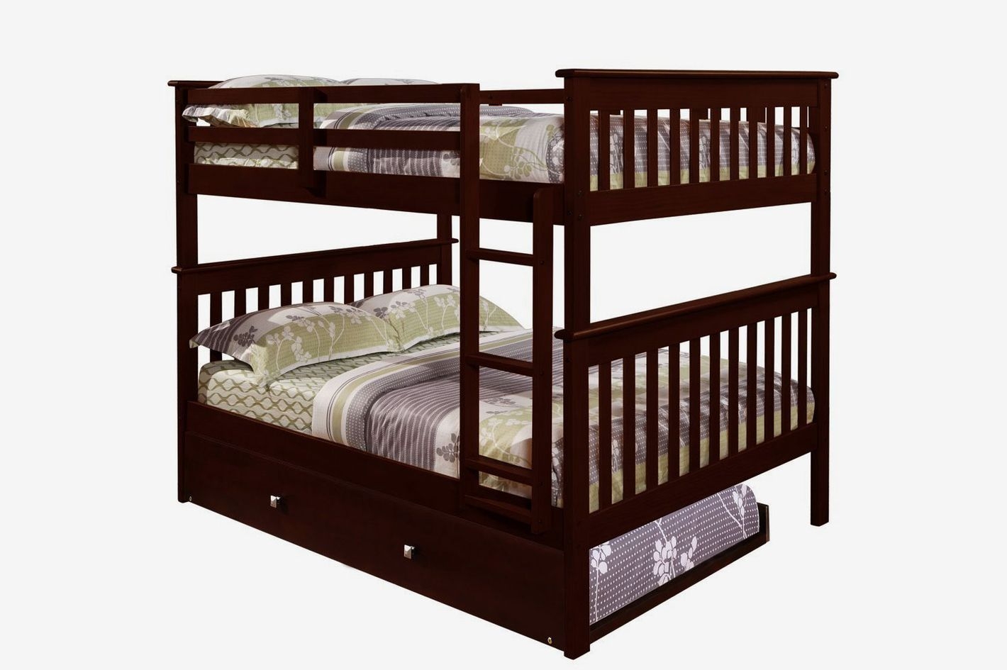 bunk beds with double bed on bottom