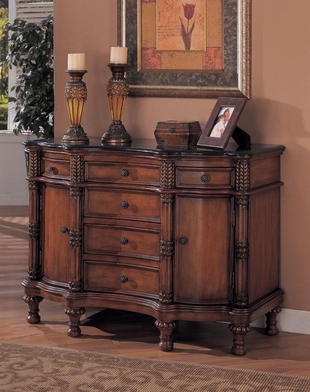 Coaster Beautiful Black Marble Top Entry Way Accent Bombe Chest