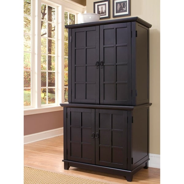 Home Style 5181-190 Arts and Crafts Compact Office Cabinet with Hutch, Black Finish