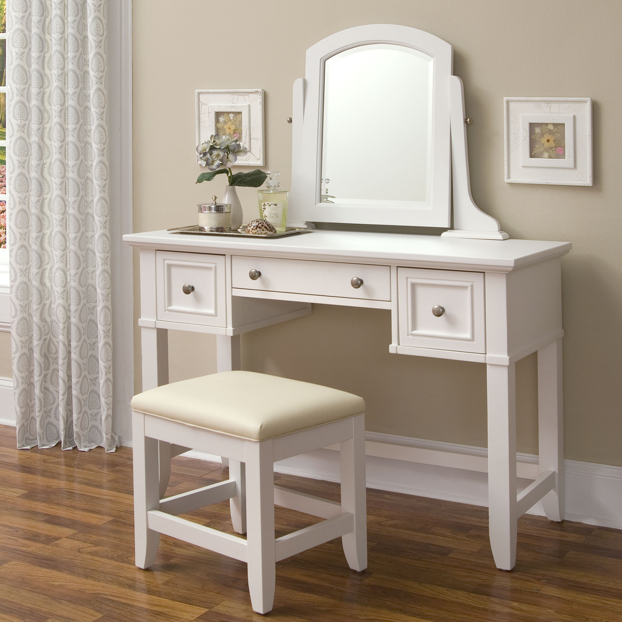 Home Styles 5530-72 Naples Vanity Table and Bench, White Finish