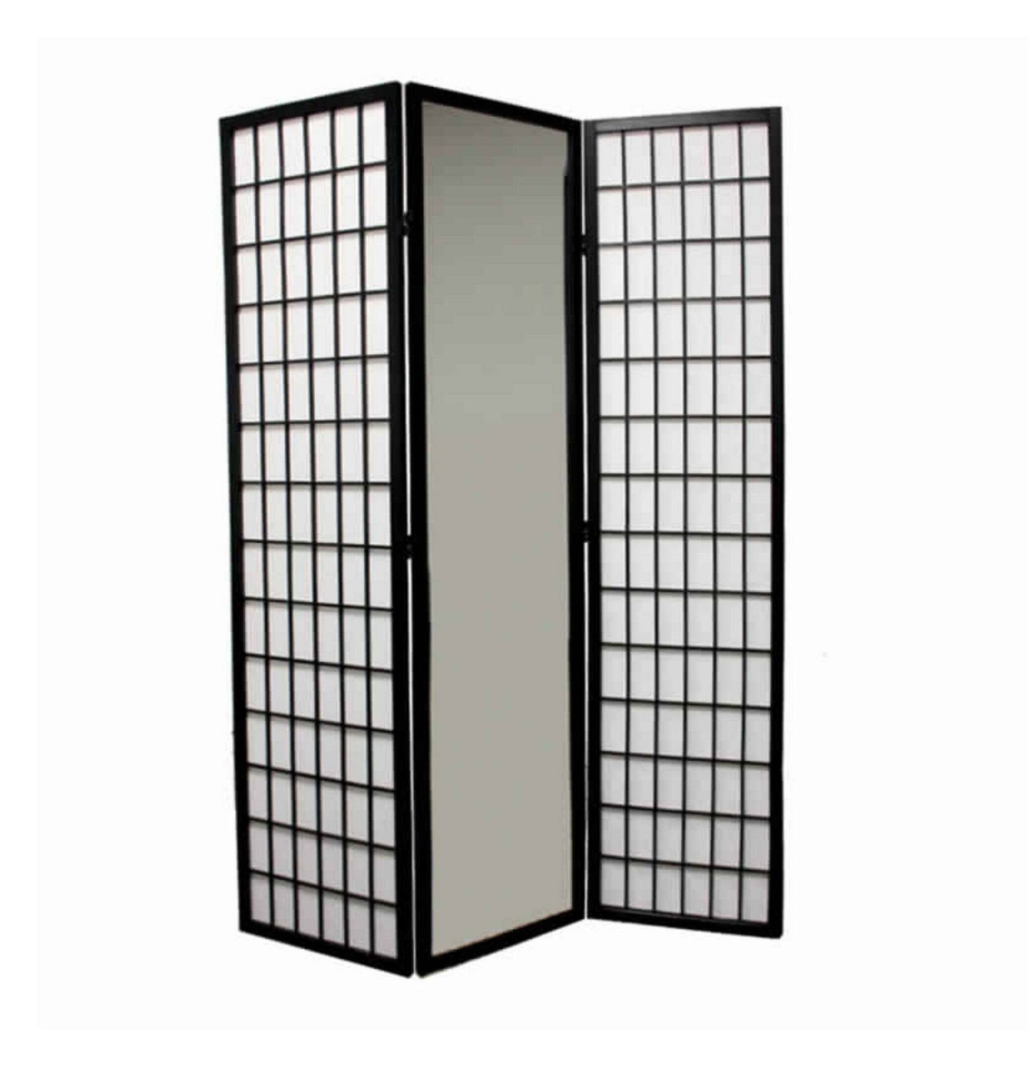 Mirror Room Dividers Foter   Ore International 3 Panel Black Finish Mirror Room Divider 