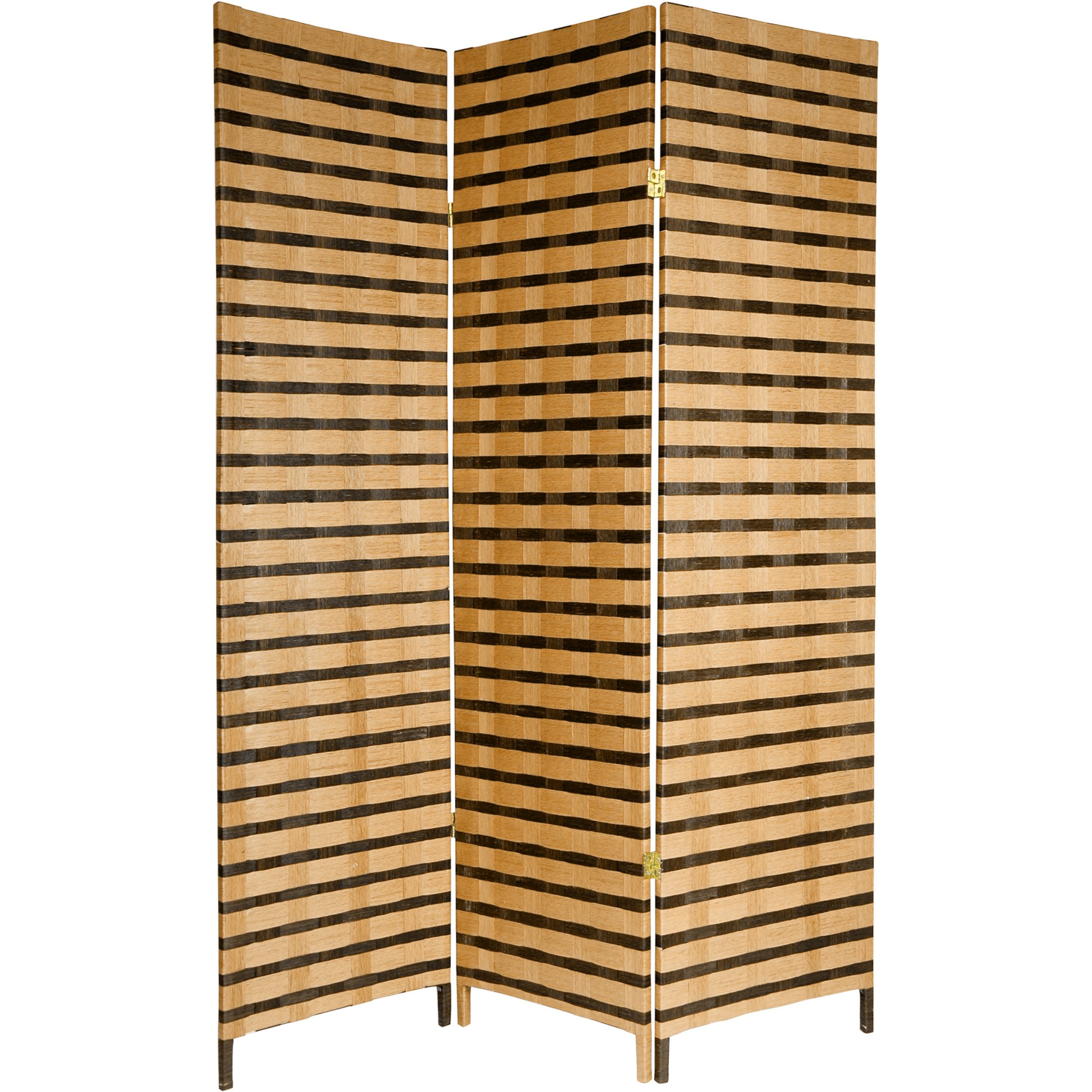 Oriental Furniture Good Simple Inexpensive Durable Room Divider, 6-Feet Rattan Style Two Tone Woven Fiber Folding Screen Partition, 3 Panel