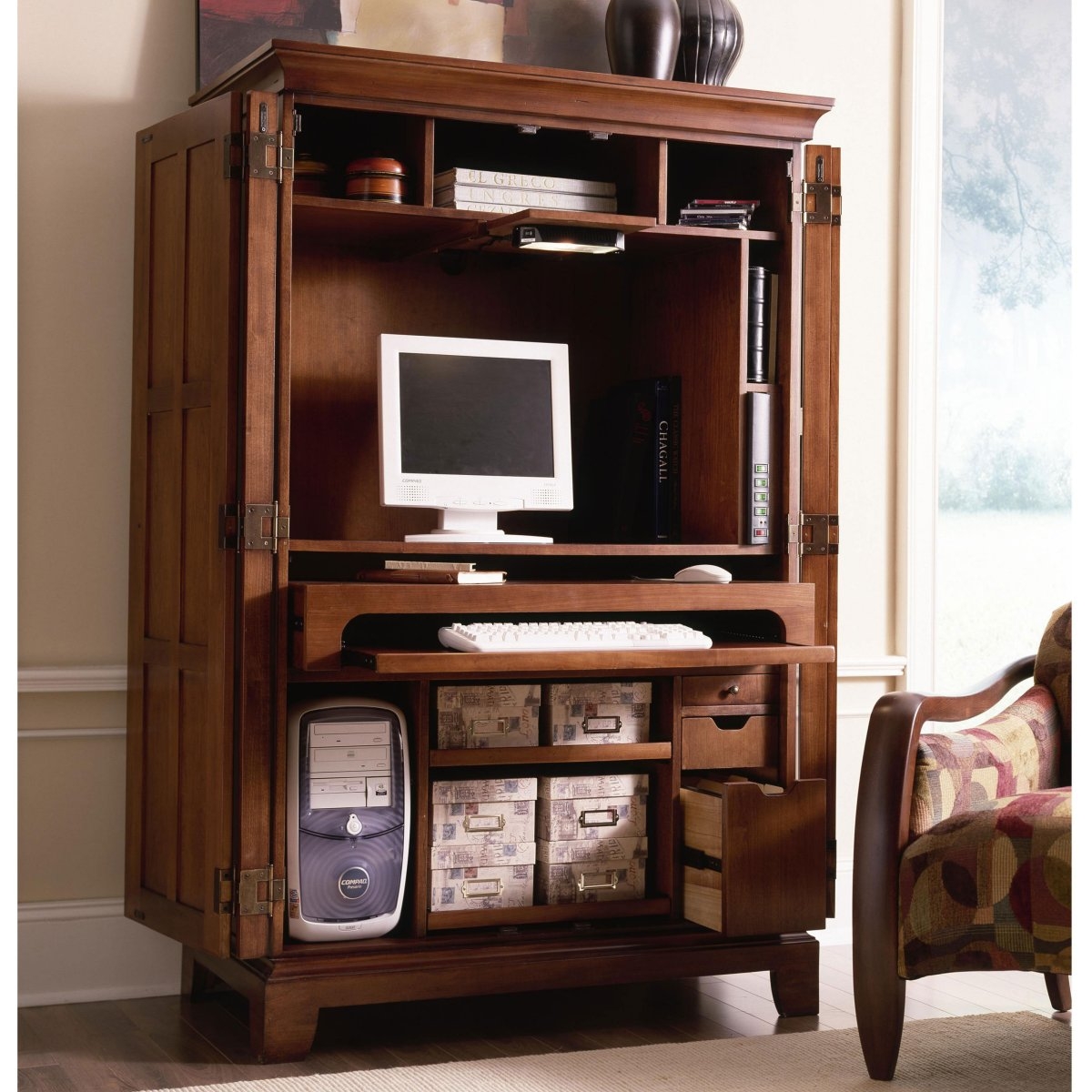 Riverside Furniture American Crossings Computer Armoire in Fawn Cherry