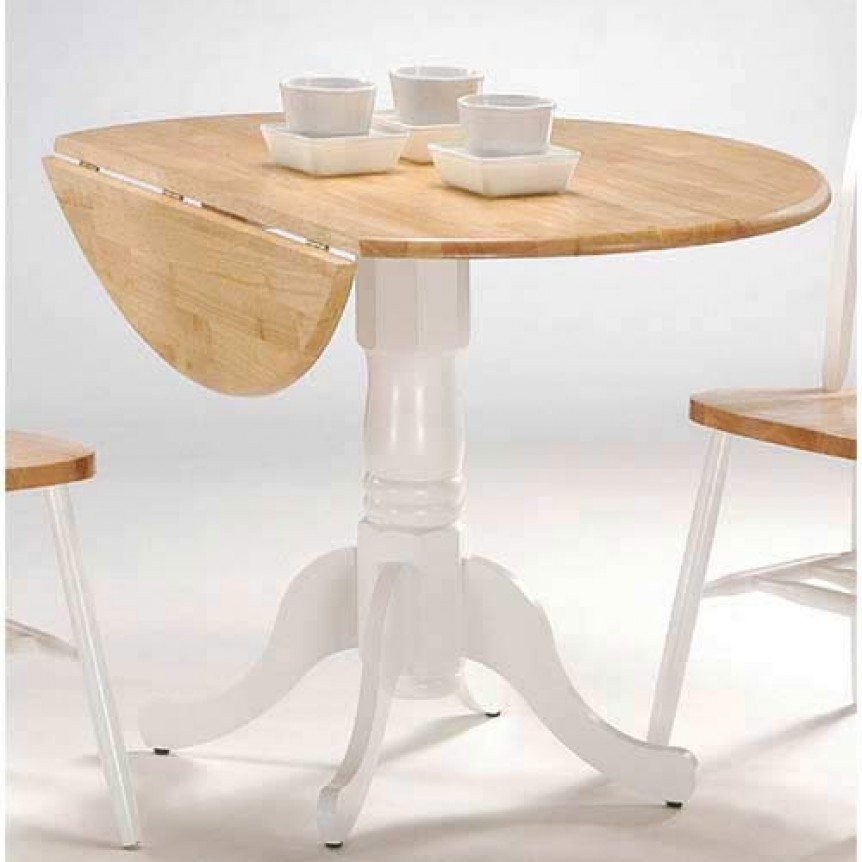 Round 42" Dual Drop Leaf Dining Table (White/Natural)