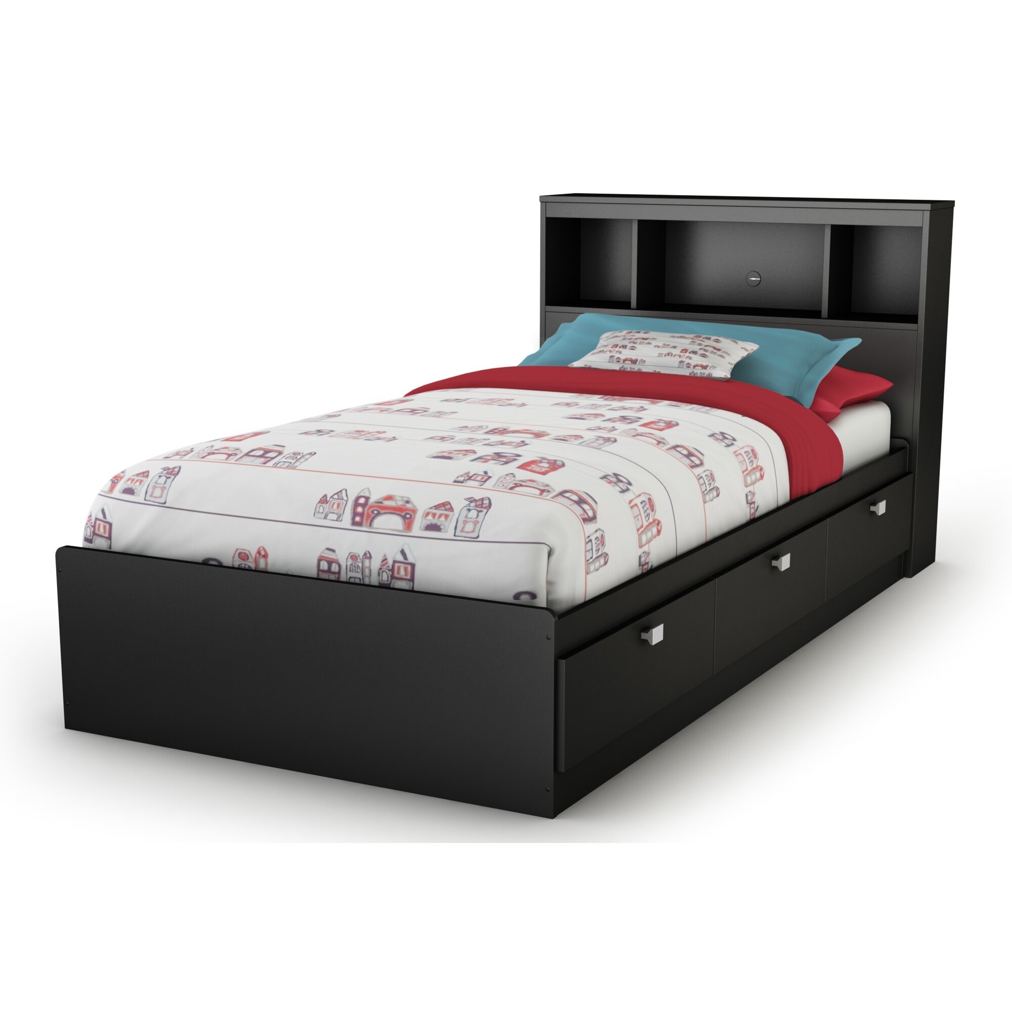 South Shore Spark Collection Twin Mates Bed, Pure Black