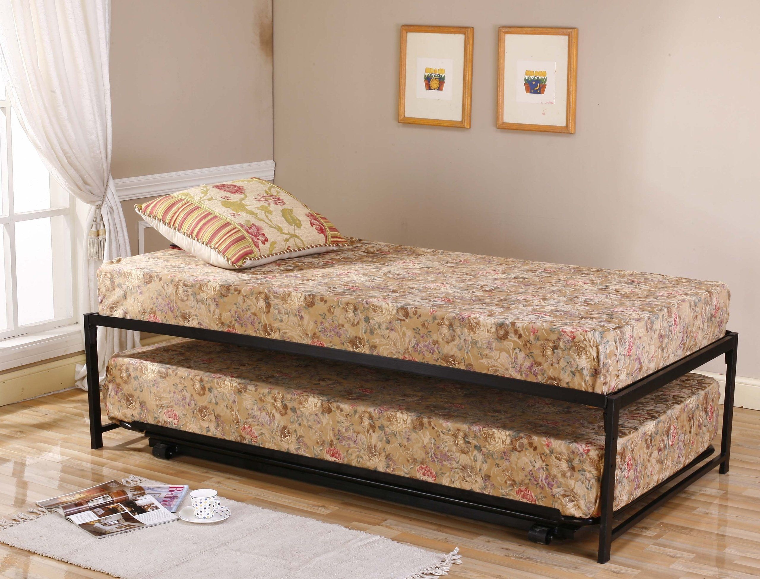 Twin Size Black Finish Metal Day Bed (Daybed) Frame & Pop Up Trundle
