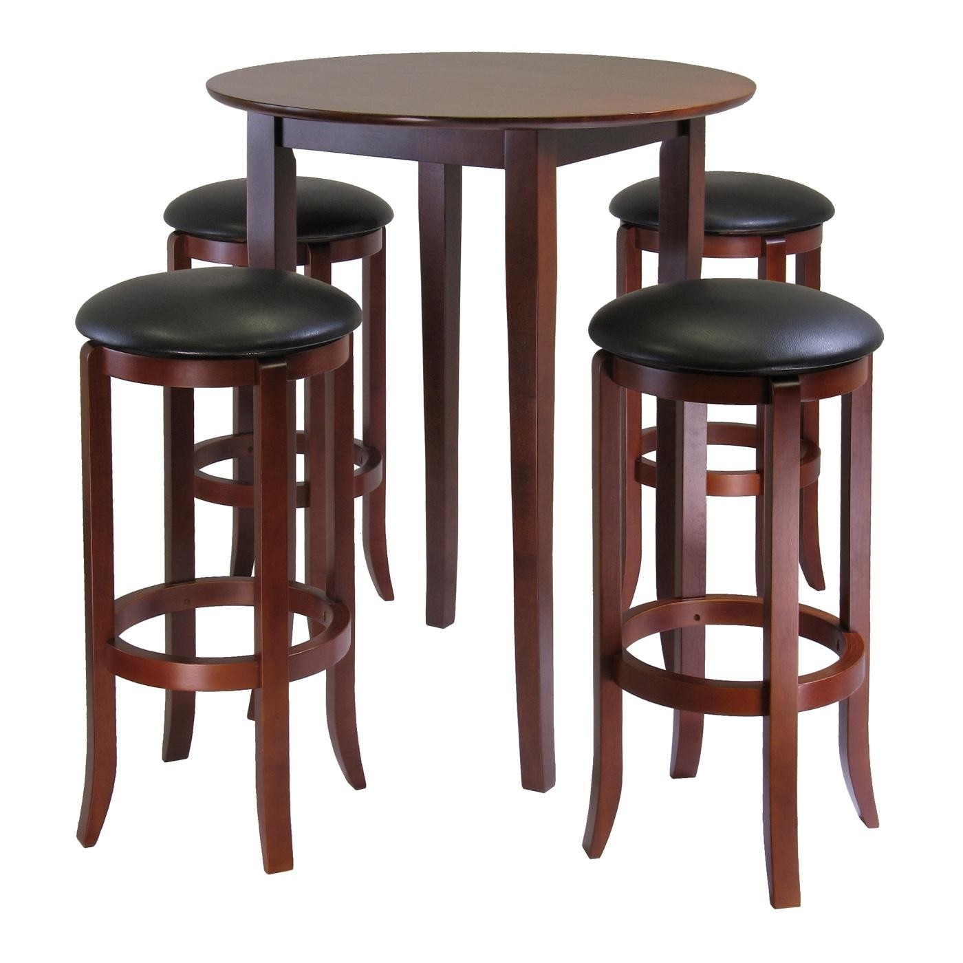 Winsome Fiona 5-Piece Round High Pub Table Set in Antique Walnut Finish