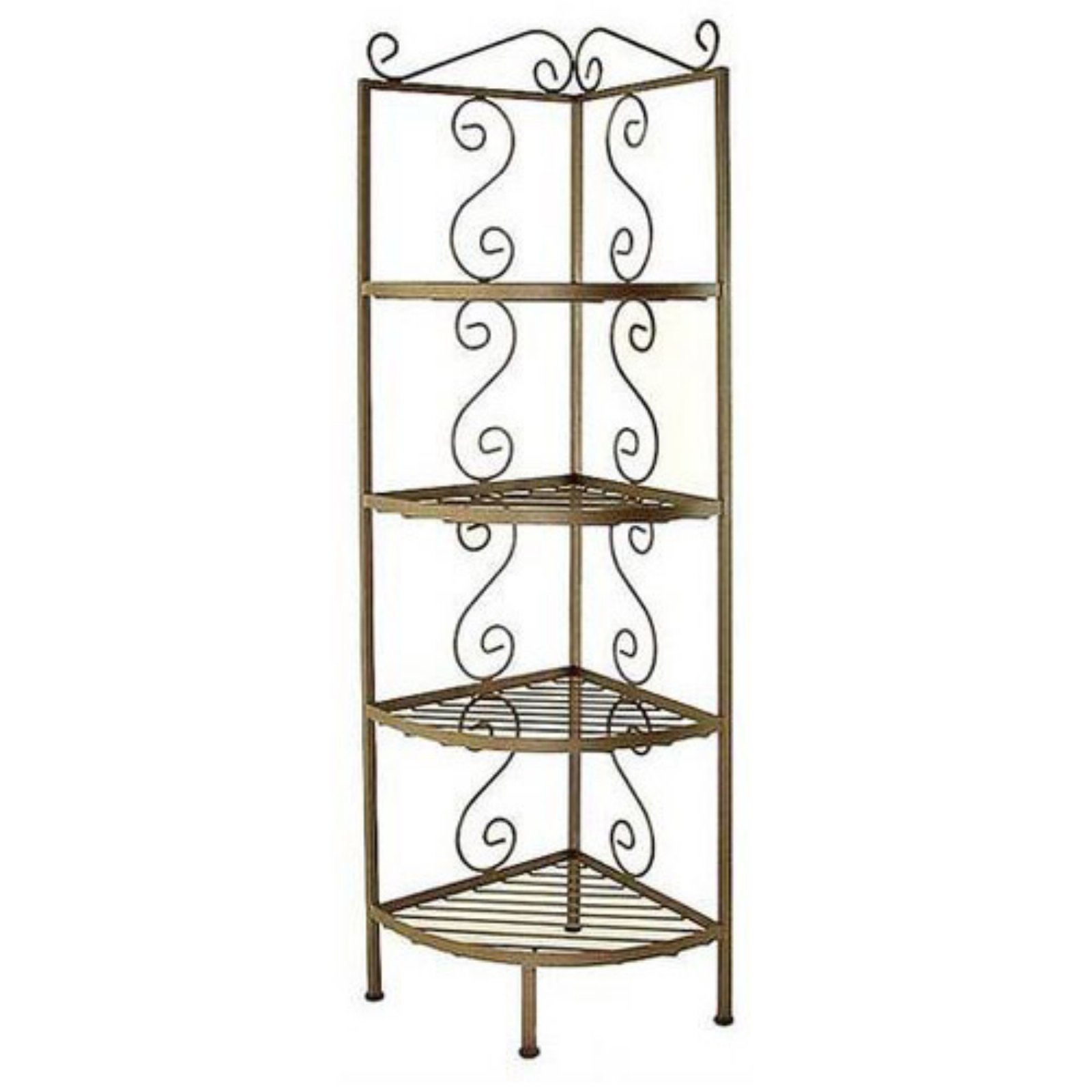 18" Wrought Iron Corner Bakers Rack Finish: Aged Iron, Brass Tips: With Brass Tips