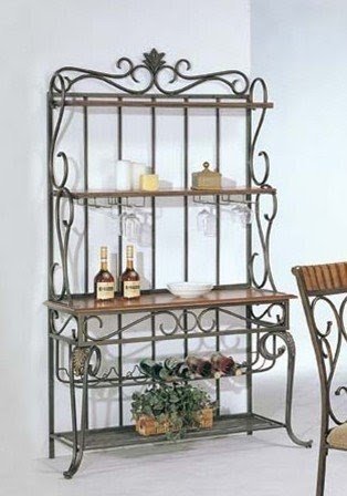 Baker's Rack with Wine Storage Bronze & Oak Finish