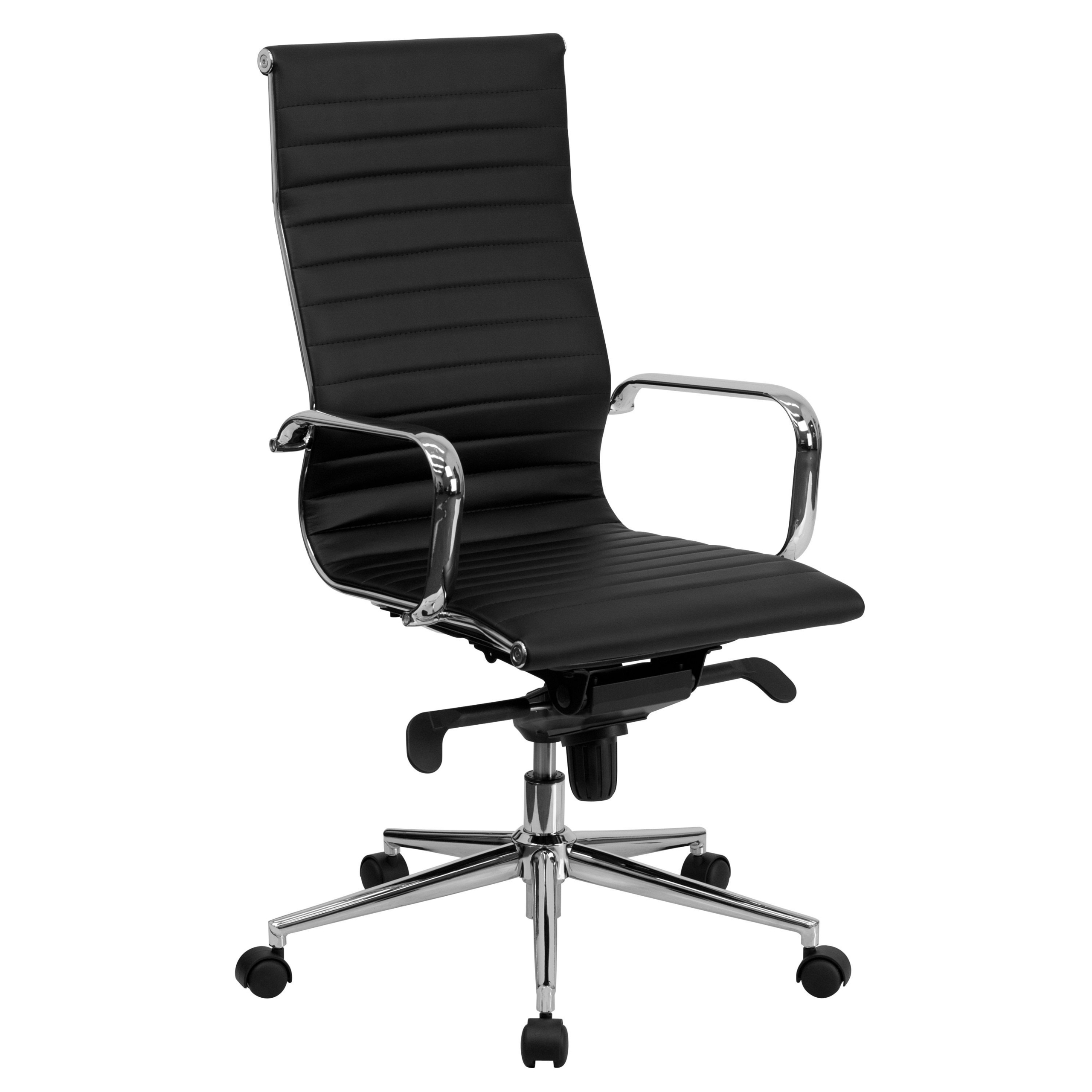 Flash Furniture High Back Black Ribbed Upholstered Leather Executive Office Chair