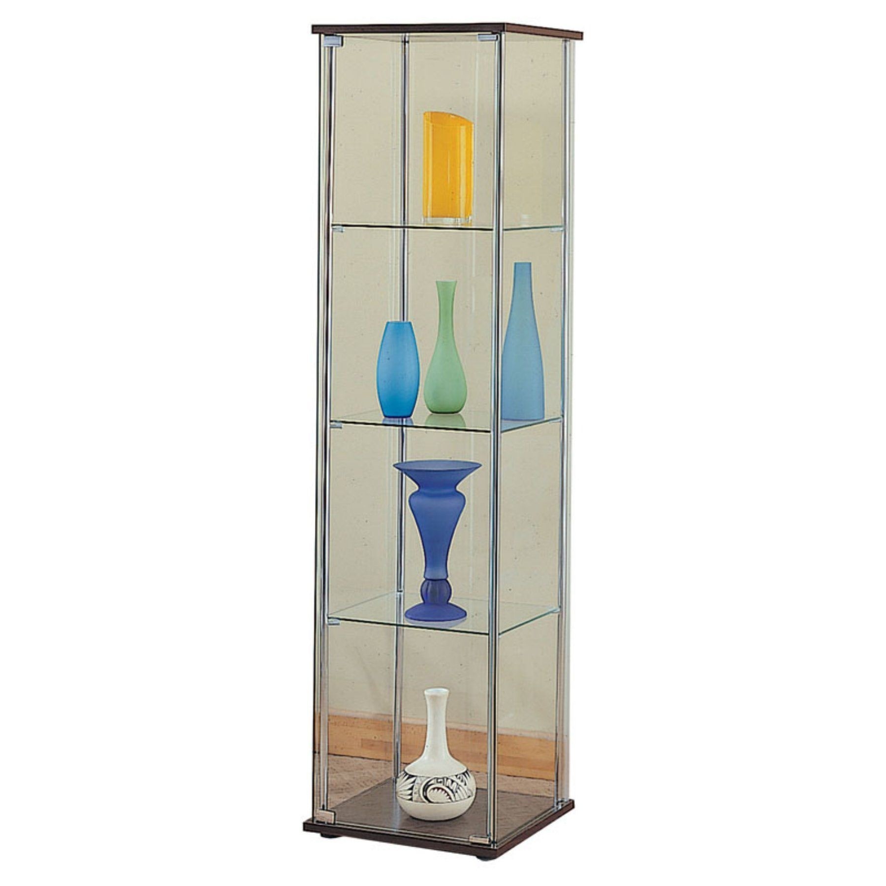 Modern Contemporary Glass Curio Cabinet with Cappuccino Top and Bottom