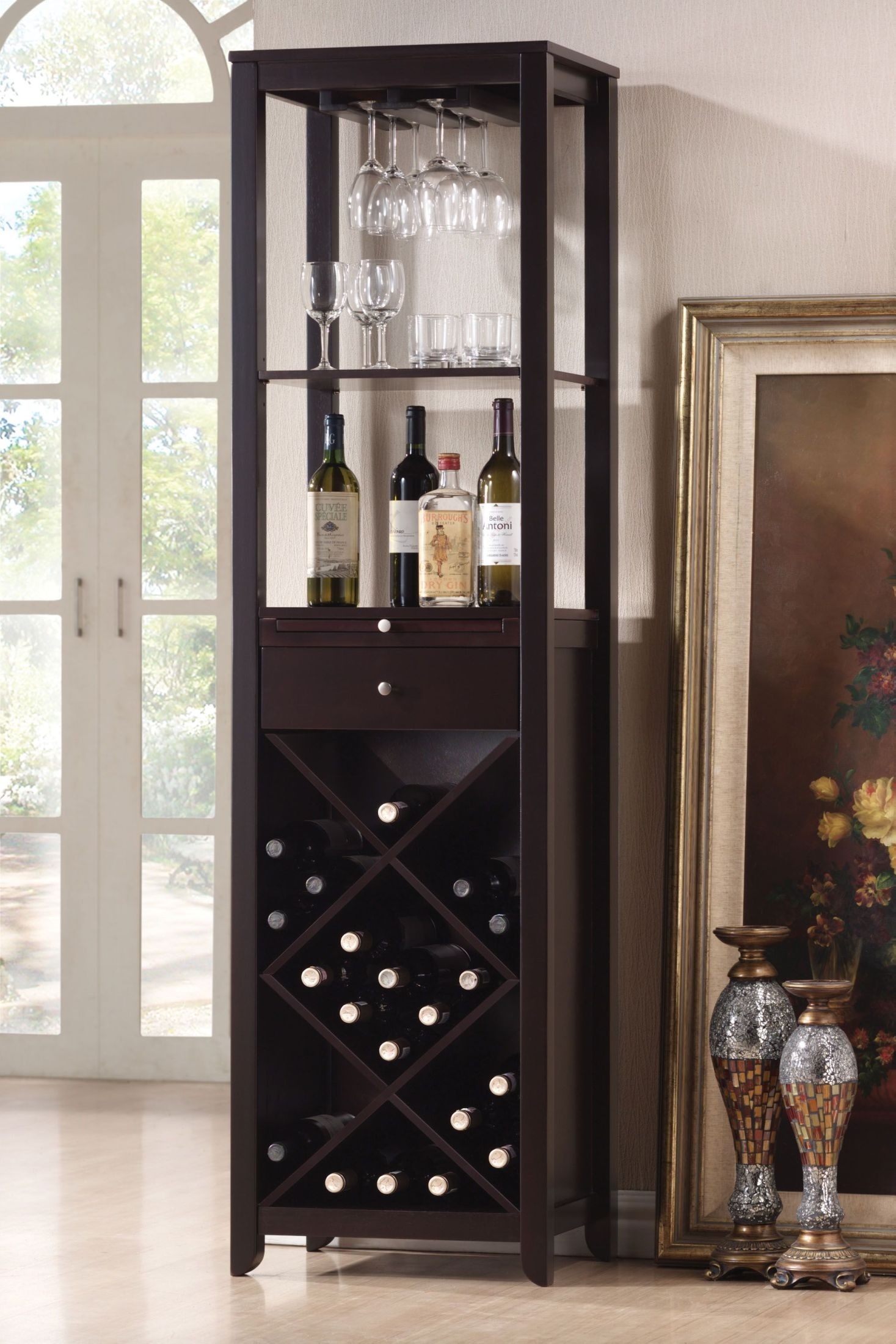 Roundhill Wood Wine Tower Cabinet, Espresso