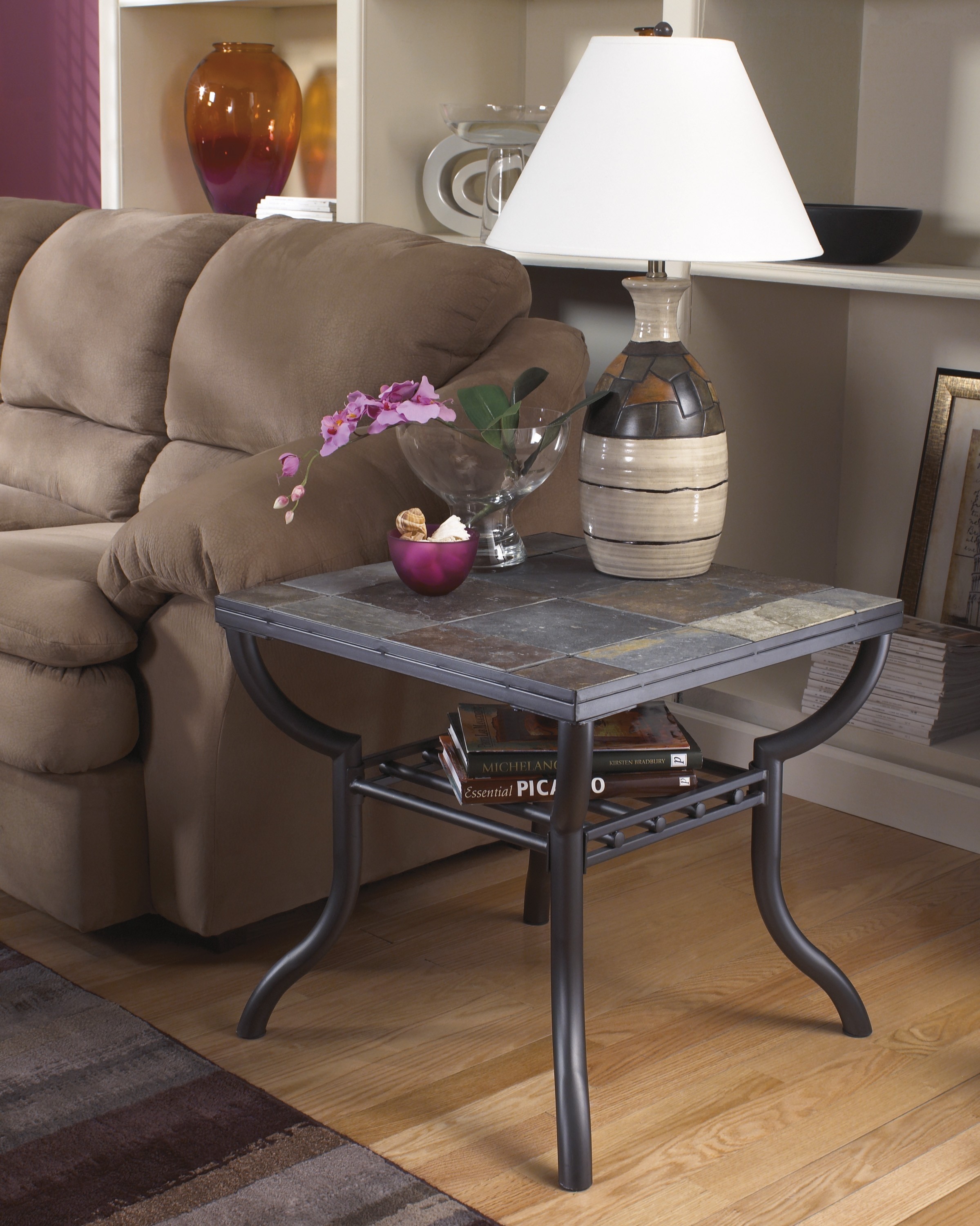 Signature Design by Ashley Contemporary Slated Square Living Room End Table