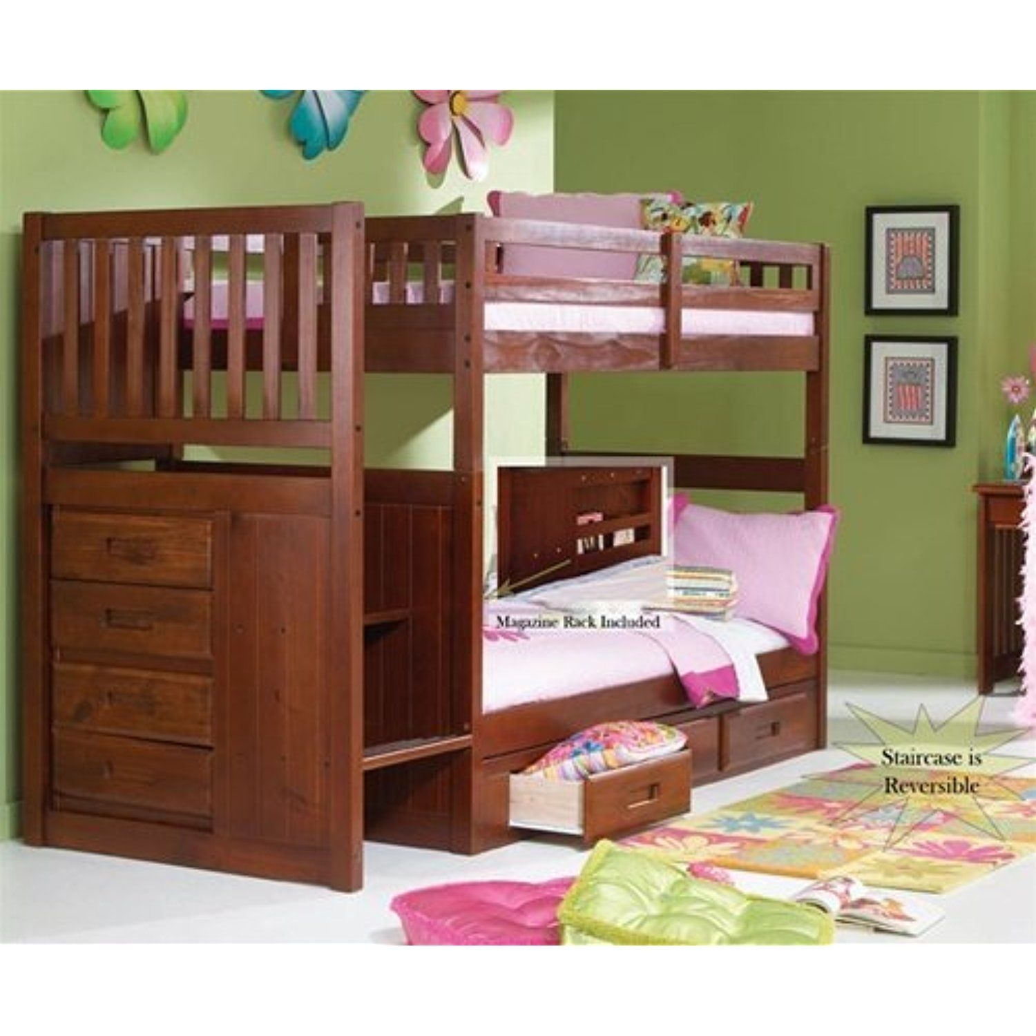 Stair Step Bunk Bed with 3-Drawer Bunk Pedestal