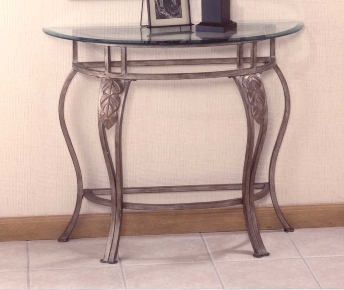 Wrought Iron Console Table w Demilune Glass Top