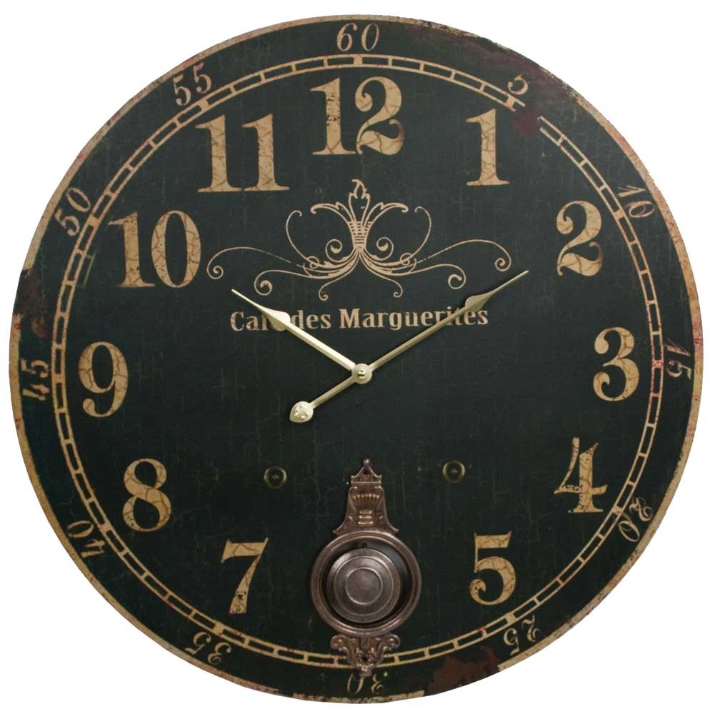 Cafe Des Marguerites French Parisian Extra Large Vintage Wall Clock (Black Face) - 23-in