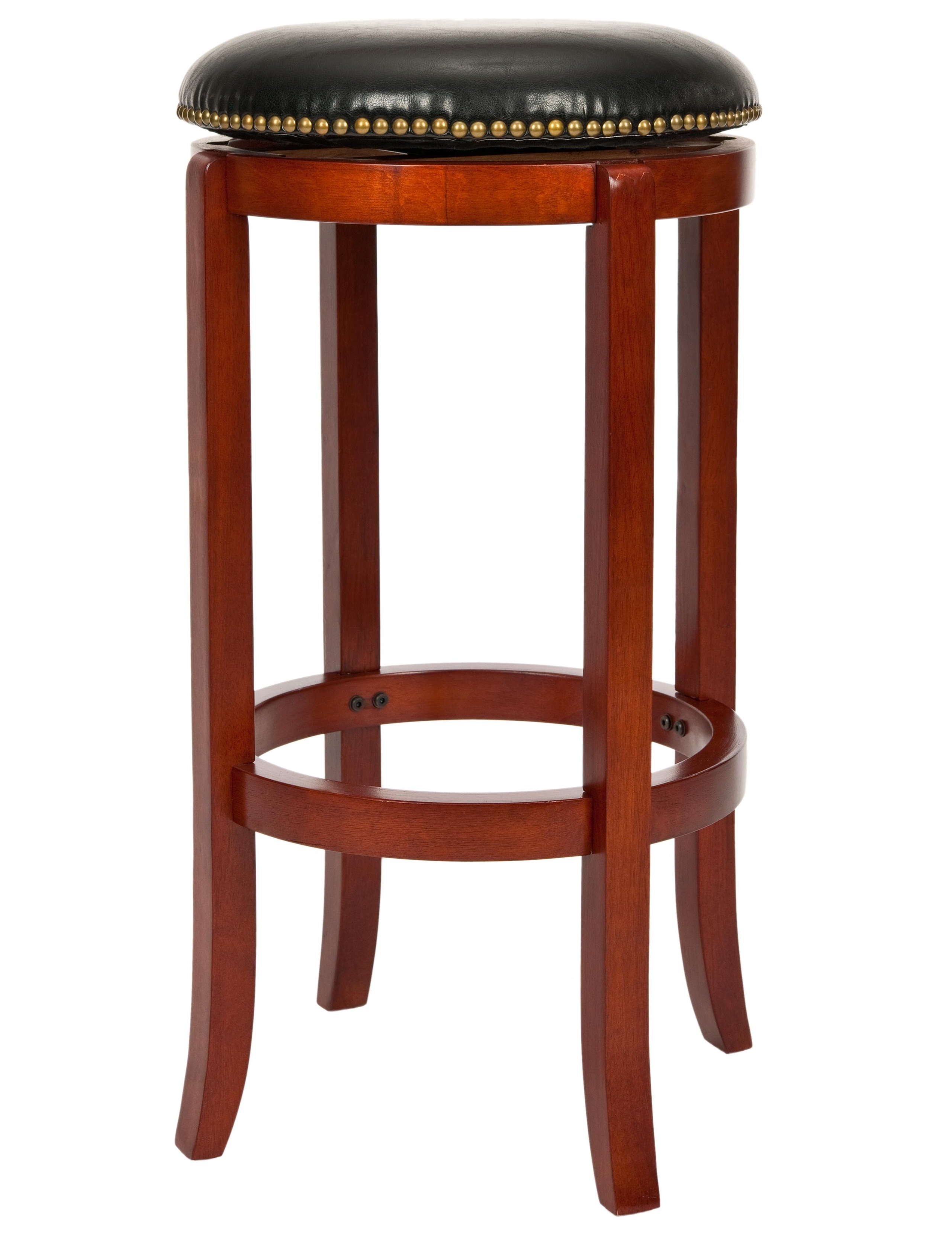 Safavieh Home Collection Thomas Light Cherry and Black Leather Nail Head Trim Backless Bar Stool