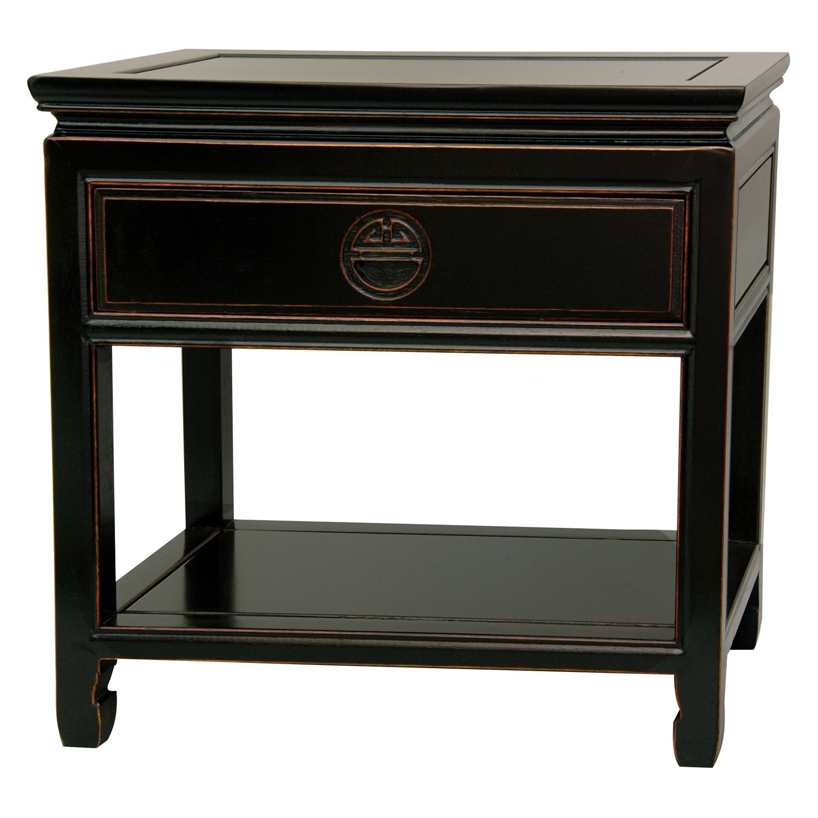 Oriental Furniture Classic Oriental Nightstand, 22-Inch Fine Chinese Rosewood Bedside Table, Antiqued Black
