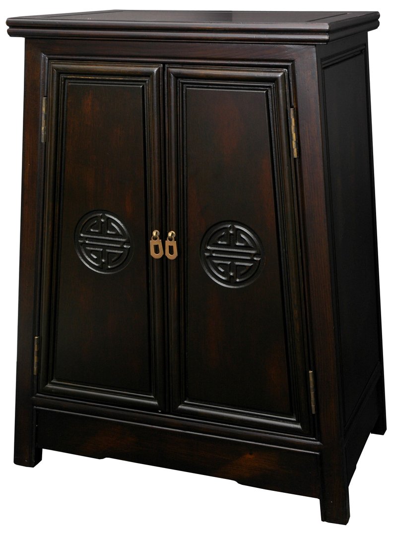 Oriental Furniture Exceptionally Beautiful Mother's Day Gift Idea, 27-Inch Long Life Cabinet Nightstand End Table with Shou Symbol