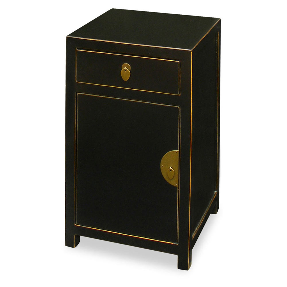 Petite Ming Style Nightstand Cabinet - Distressed Black