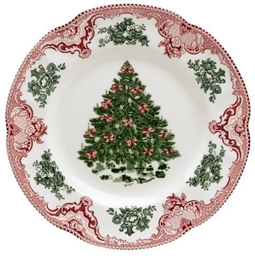 Johnson Brothers Old Britain Castles Pink 10-Inch Christmas Green Tree Dinner Plate