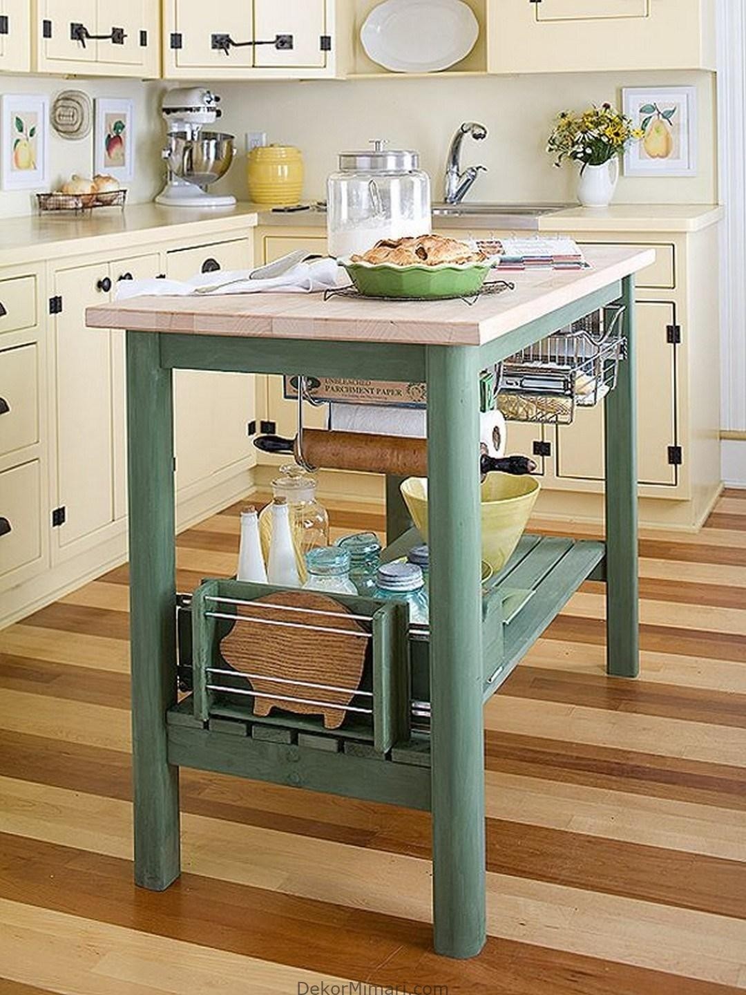 wooden kitchen table with storage