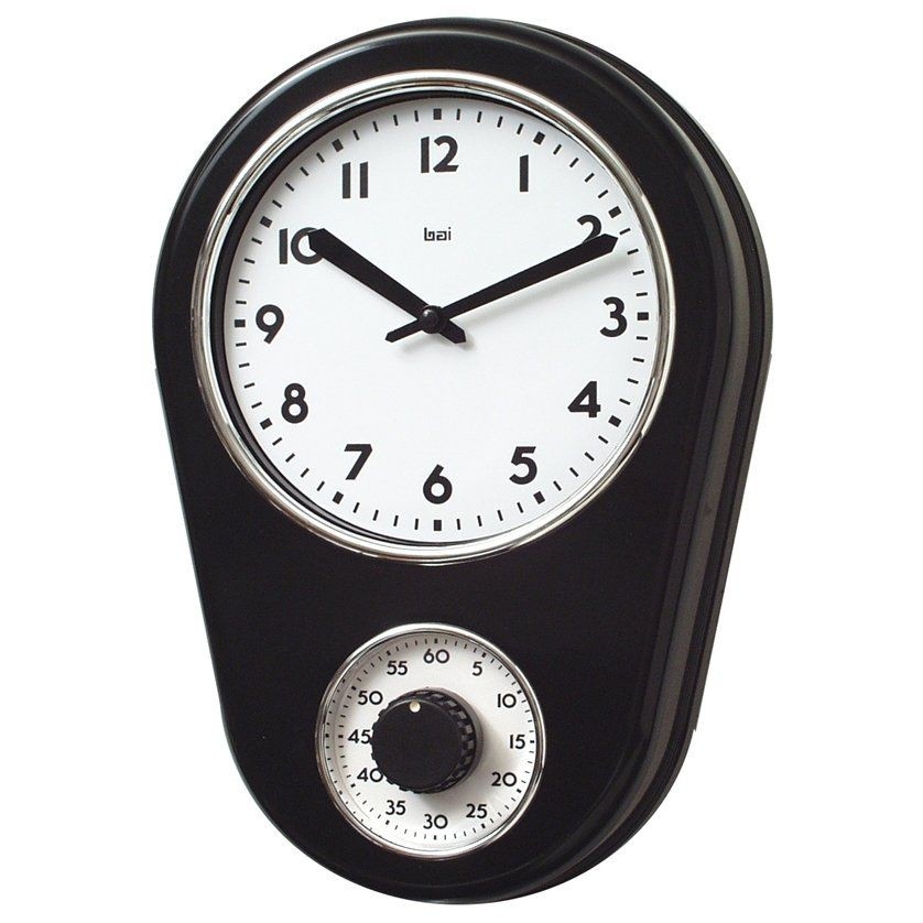 Bai Retro Kitchen Timer Wall Clock, Black