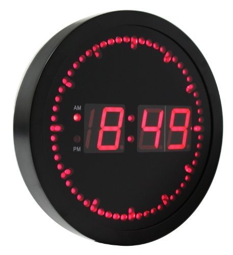 eHealthSource Big Digital LED Wall Clock with Circling LED second indicator - Round Shape / 10" Red LED