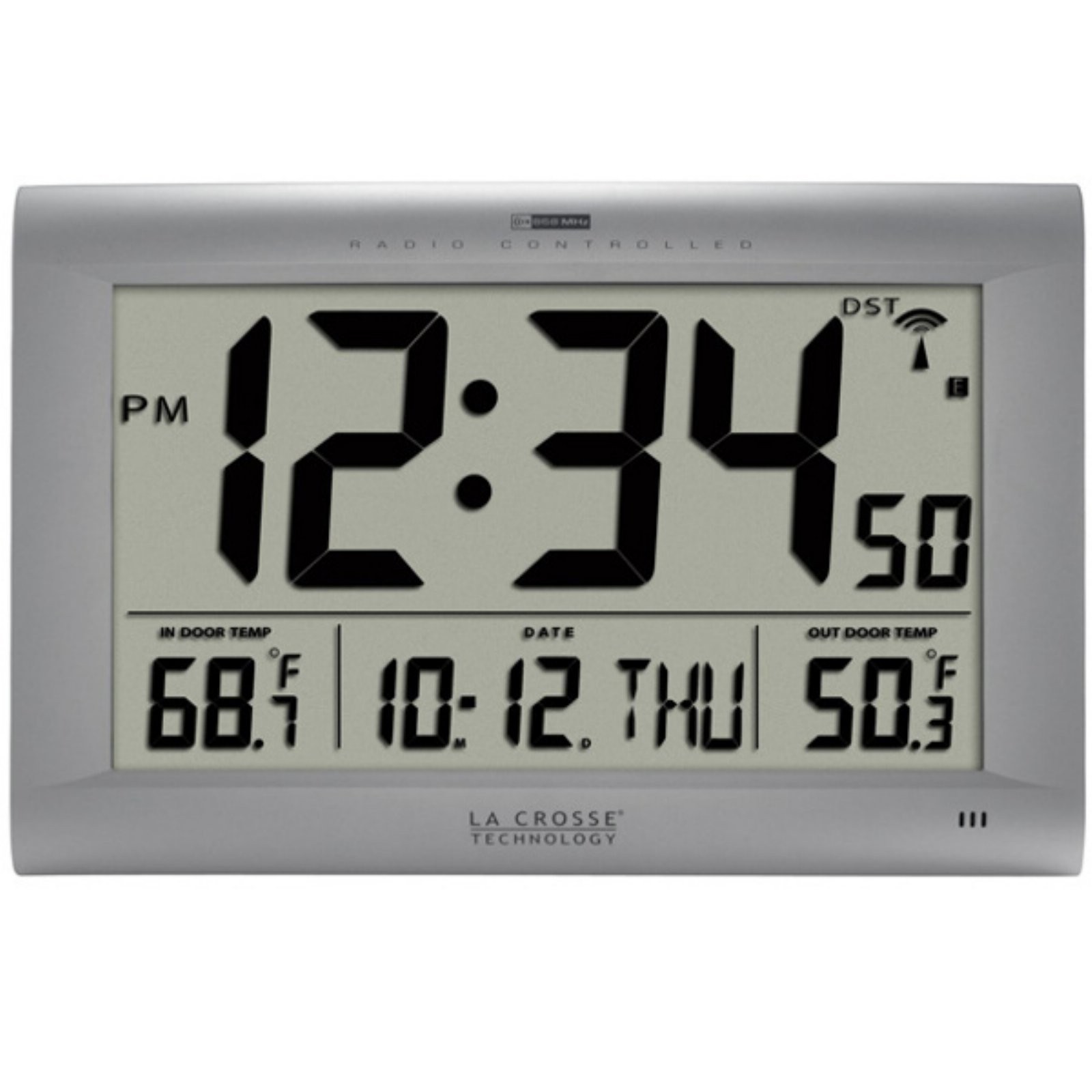 La Crosse Technology 513-1311OT  Jumbo Atomic Digital Wall Clock with Out Temperature, Silver