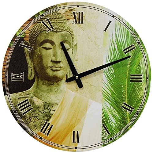 Oriental Furniture Battery Powered, 15-Inch Yellow Draped Buddha Photo Wall Clock